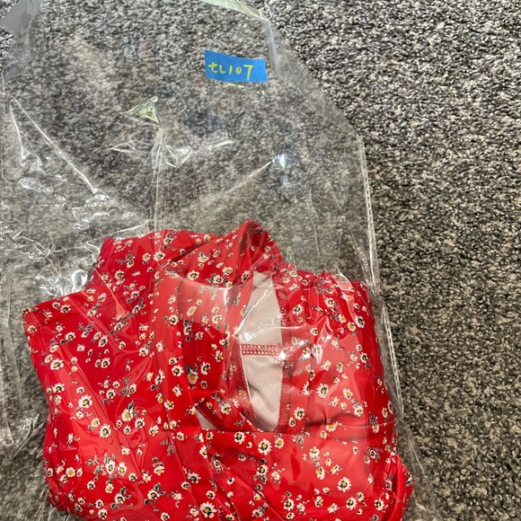 LAIT Collection NWT Red Floral Sweetheart Babydoll Puff Sleeve Midi Dress M - Picture 8 of 8